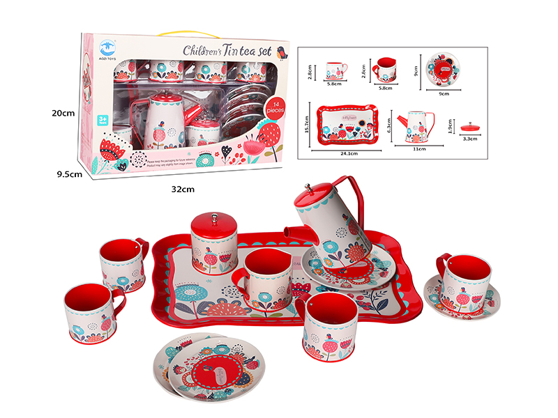 Tall Pot Big Red Fower Pattern Coffee Set 14pcs