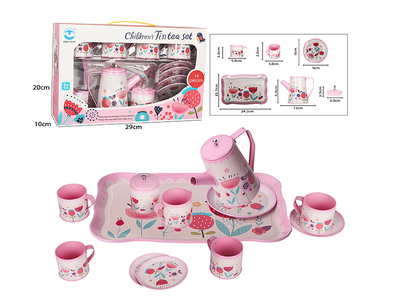 Tall Pot Pink Fower Pattern Coffee Set 14pcs