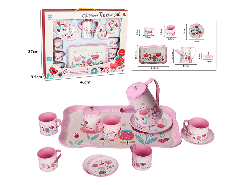 Tall Pot Pink Fower Pattern Coffee Set 14pcs