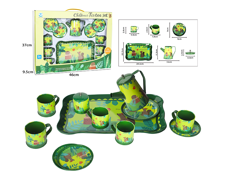 Tall Pot Green Squirrel Pattern Coffee Set 14pcs