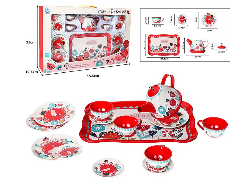 Big Red Fower Pattern Tea Set 15pcs