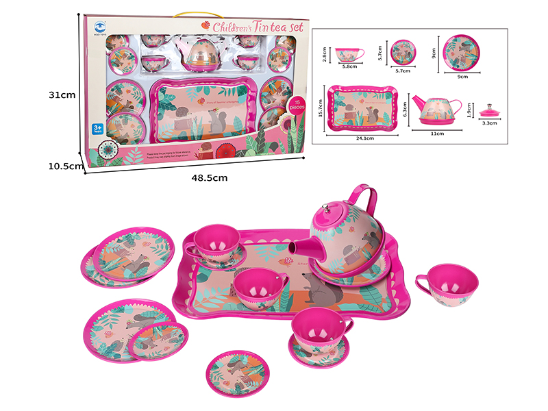 Rose Red Squirrel Pattern Tea Set 15pcs
