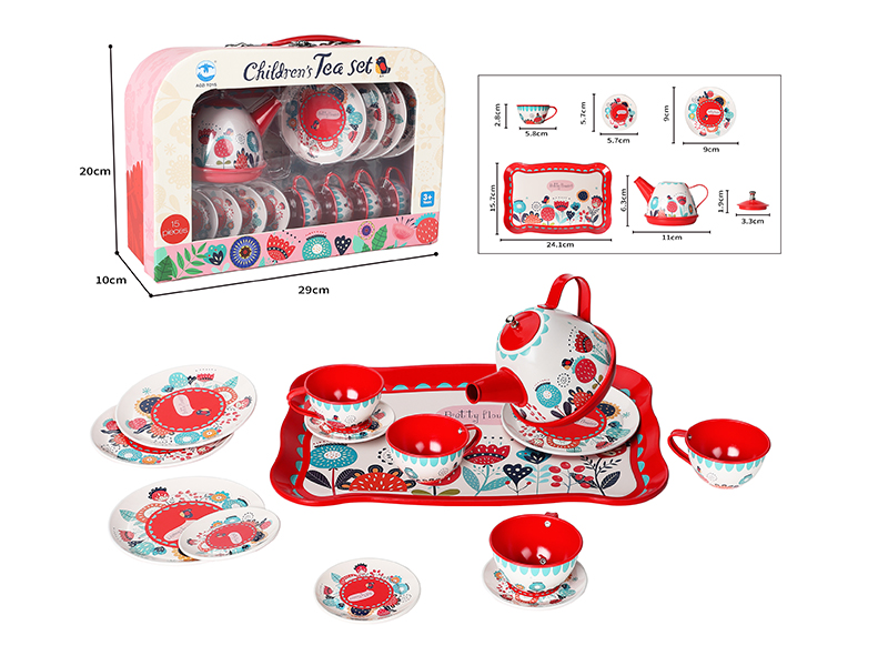 Big Red Fower Pattern Tea Set 15pcs