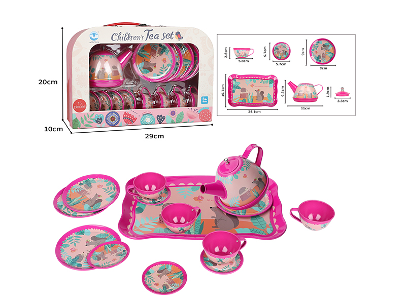 Rose Red Squirrel Pattern Tea Set 15pcs