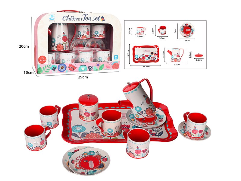 Tall Pot Big Red Fower Pattern Coffee Set 14pcs