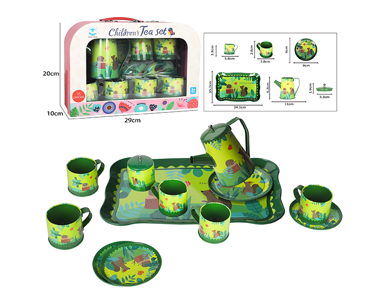 Tall Pot Green Squirrel Pattern Coffee Set 14pcs