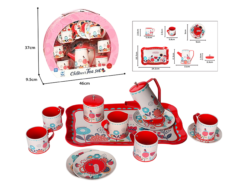 Tall Pot Big Red Fower Pattern Coffee Set 14pcs