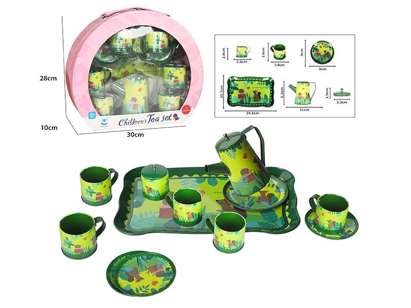 Tall Pot Green Squirrel Pattern Coffee Set 14pcs