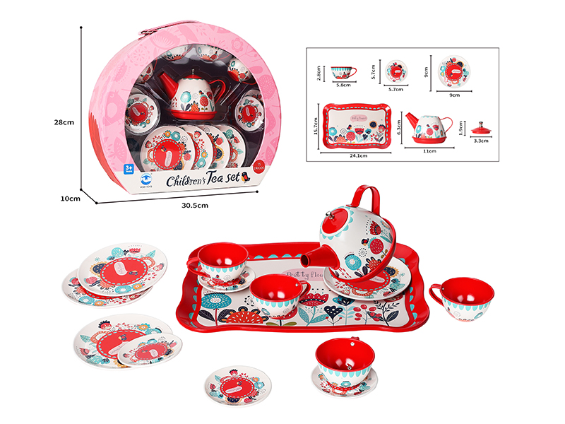 Big Red Fower Pattern Tea Set 15pcs