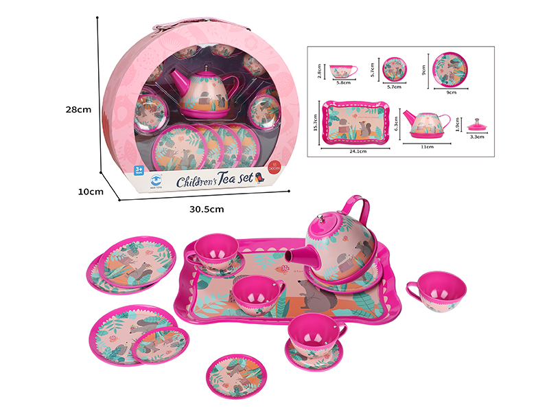 Rose Red Squirrel Pattern Tea Set 15pcs