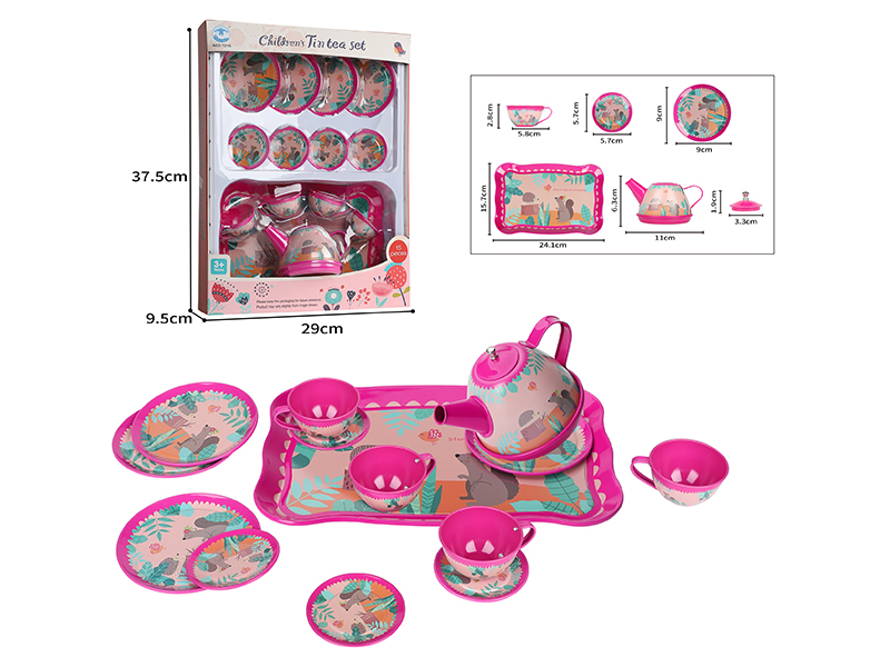 Rose Red Squirrel Pattern Children's Tea Set 15pcs