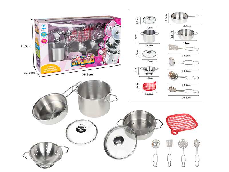 Stainless Steel Tableware(2 Glass Pot Covers)11pcs