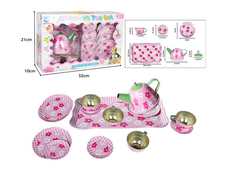 Red Flower Printed Tea Set 15pcs