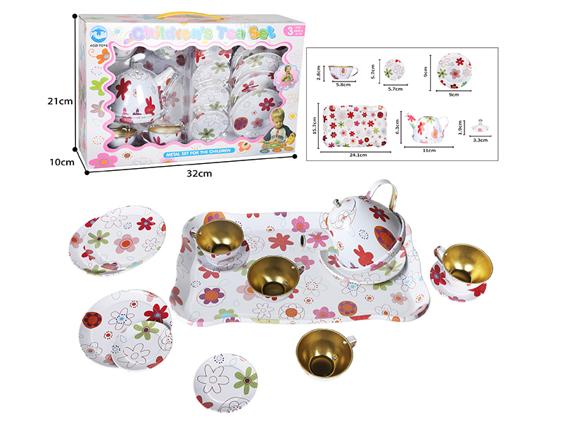 White Flower Printed Tea Set 15pcs
