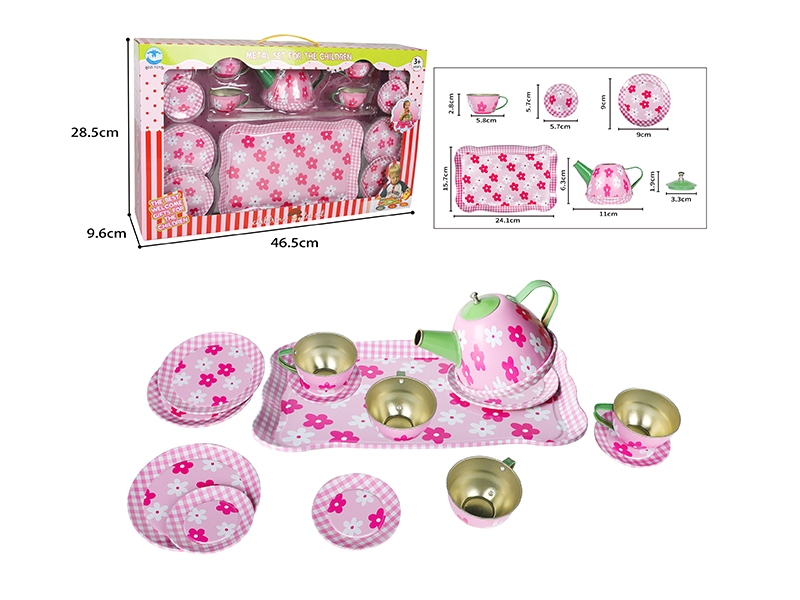 Red Flower Printed Tea Set 15pcs