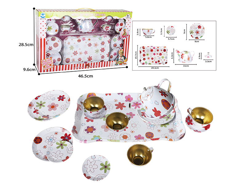 White Flower Printed Tea Set 15pcs