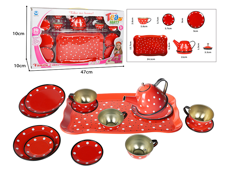 Red Dot Printed Tea Set 14pcs