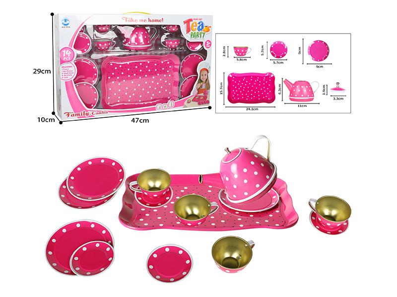 Pink Polka Dot Tea Set 14pcs