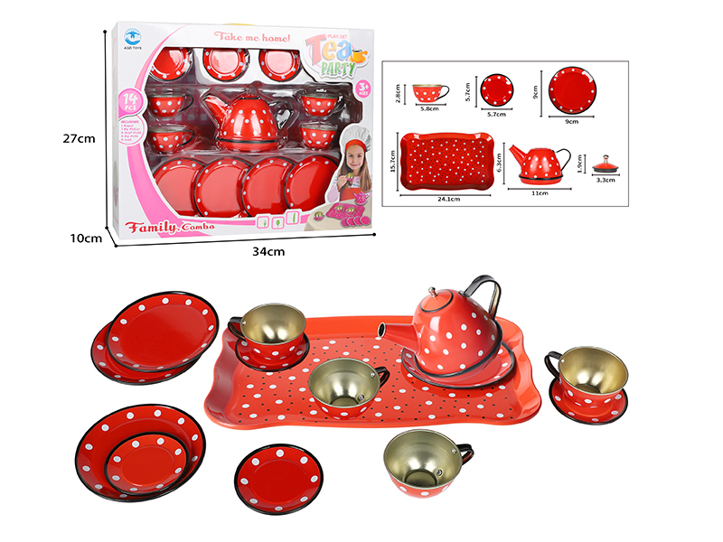 Red Dot Printed Tea Set 15pcs
