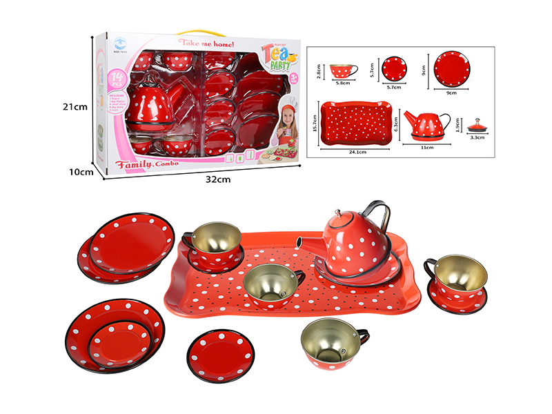 Red Dot Printed Tea Set 15pcs