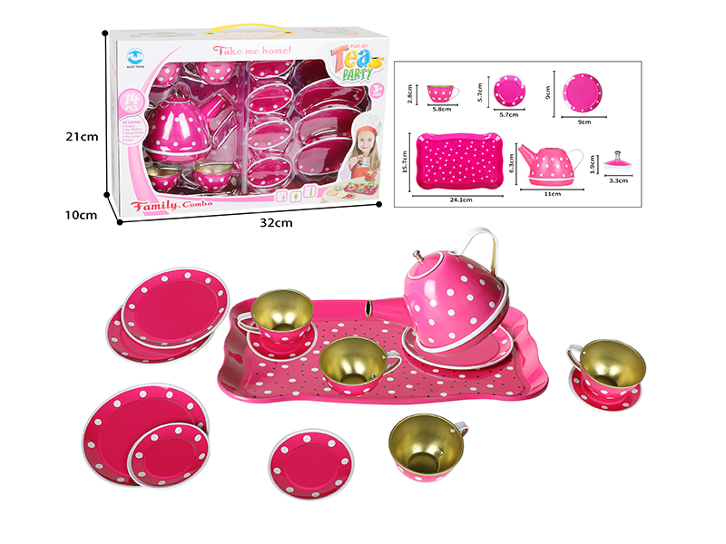 Pink Polka Dot Tea Set 15pcs