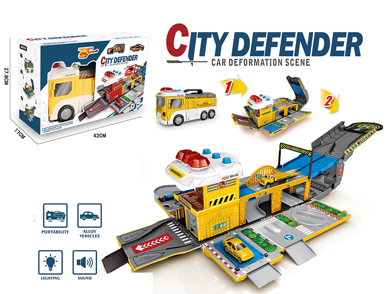 Engineering Deformation Track Storage Car With Alloy Car,Lights,music