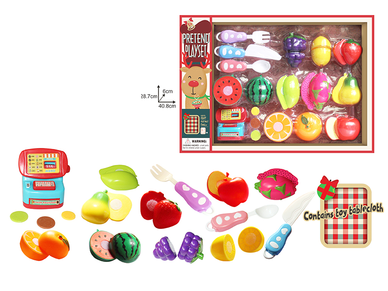 Cash Register + Cutting Fruits Set(Contains Toy Tablecloth)