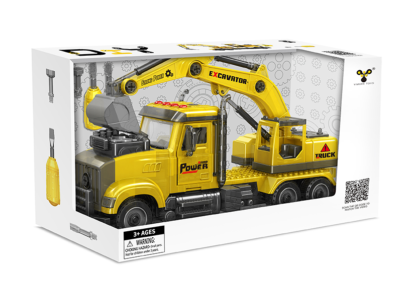 DIY Assembly Friction Engineering Excavator(Light,Music,Spray,Compatible With Small Particle Blocks)