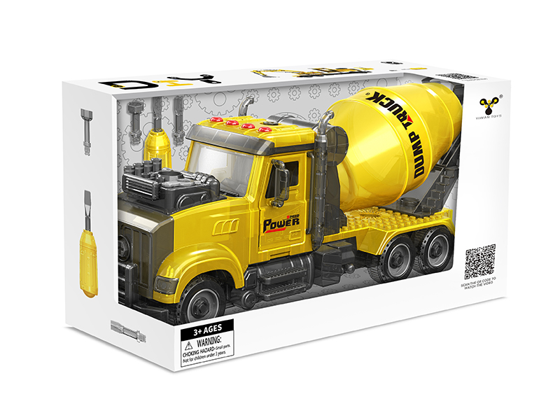DIY Assembly Friction Cement Tank Engineering Truck(Light,Music,Spray,Compatible With Small Particle Blocks)