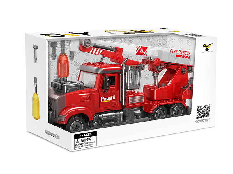 DIY Assembly Friction Fire Altitude Rescue Car(Light,Music,Spray,Compatible With Small Particle Blocks)