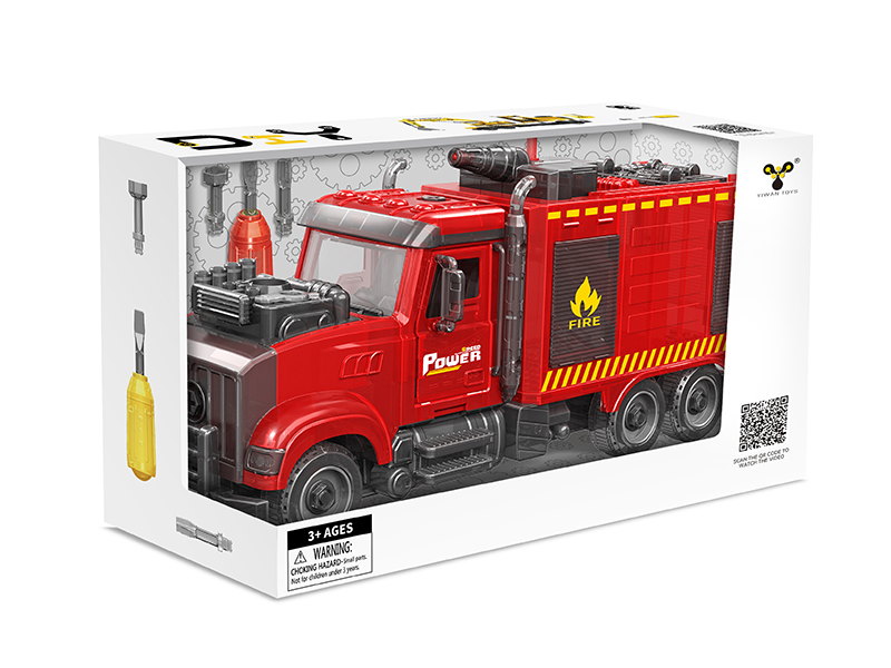 DIY Assembly Friction Fire Engine(Light,Music,Spray,Compatible With Small Particle Blocks)