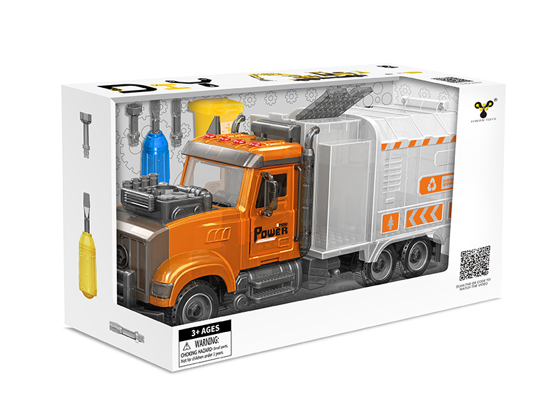 DIY Assembly Friction City Rubbish Car(Light,Music,Spray,Compatible With Small Particle Blocks)