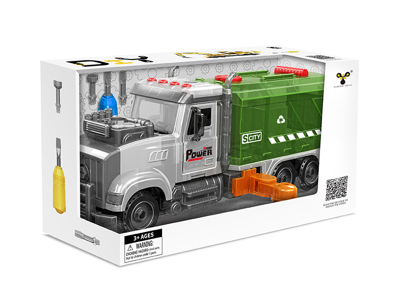 DIY Assembly Friction City Street Sweeper(Light,Music,Spray,Compatible With Small Particle Blocks)