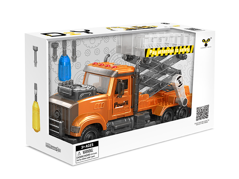 DIY Assembly Inertia Power Repair Vehicle(Light,Music,Spray,Compatible With Small Particle Blocks)