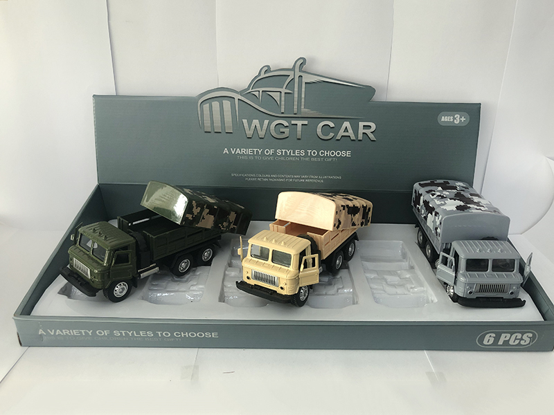 Open Doors Pull Back Military Transport Truck 6pcs