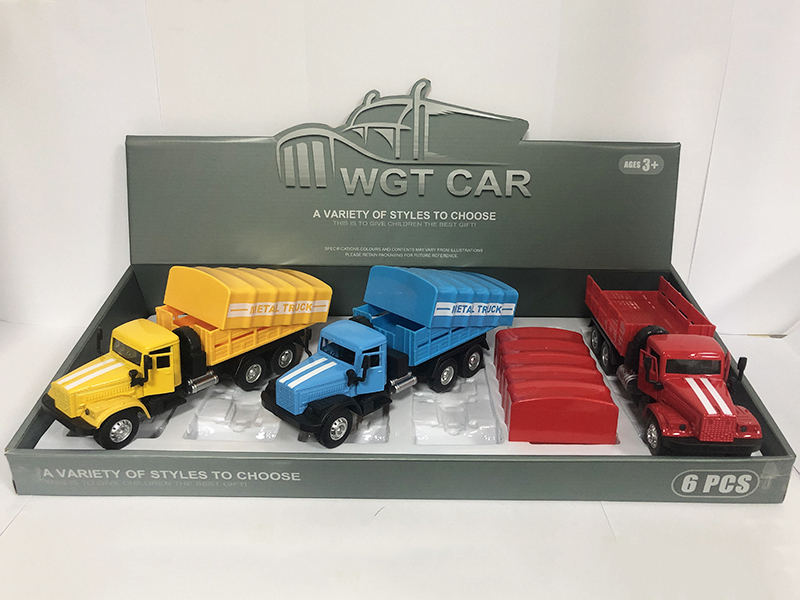 Open Doors Pull Back Transport Truck With Light And Music 6pcs