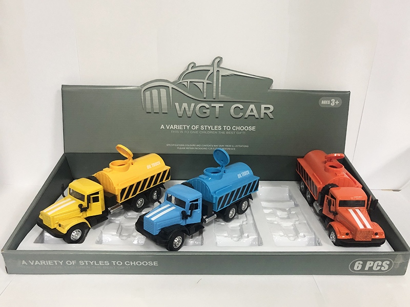 Open Doors Pull Back Oil Tank Truck With Light And Music 6pcs