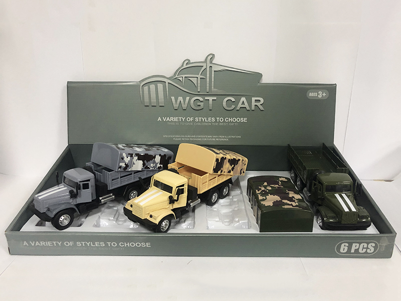 Open Doors Pull Back Military Transport Truck With Light And Sound 6pcs
