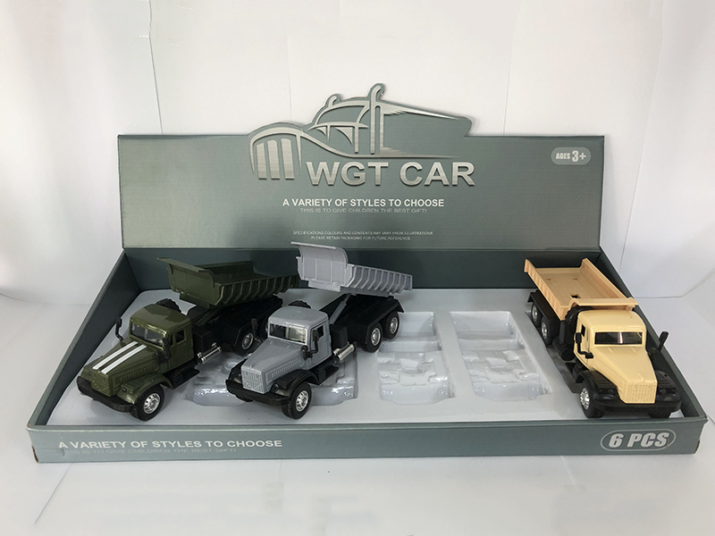 Open Doors Pull Back Military Dump Truck With Light And Sound 6pcs