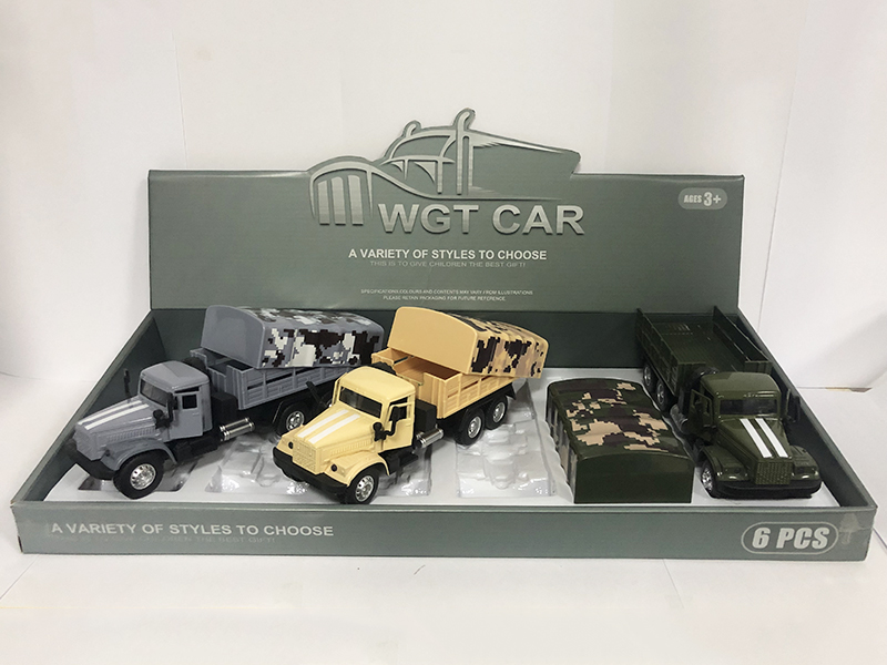 Open Doors Pull Back Military Transport Truck 6pcs