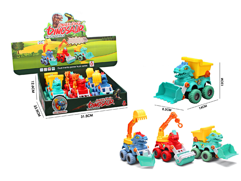 6PCS Double Friction Dinosaur Engineering Vehicle