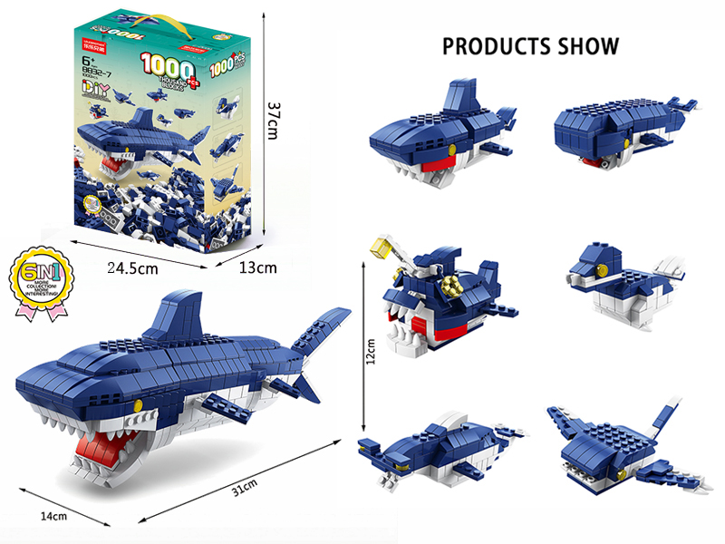 6 In 1 Shark Building Blocks 1000pcs
