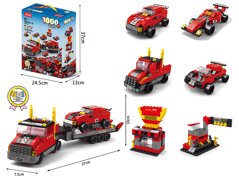 6 In 1 Racing Trailer Building Blocks 1000pcs