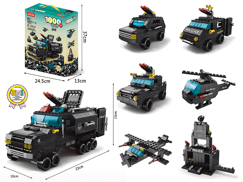 6 In 1 Police Riot Truck Building Blocks 1000pcs