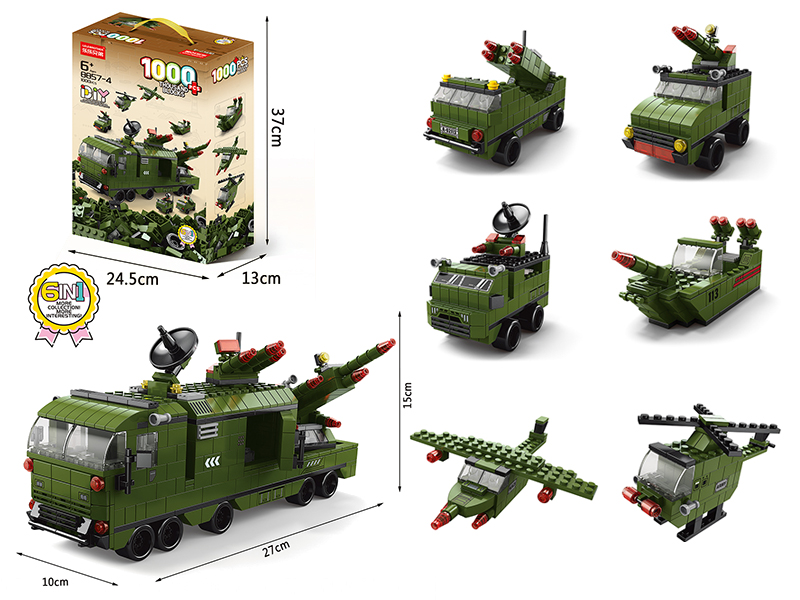 6 In 1 Green Armored Car Building Blocks 1000pcs