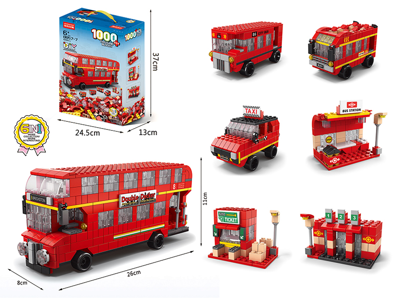 6 In 1 Double-Decker Bus Building Blocks 1000pcs