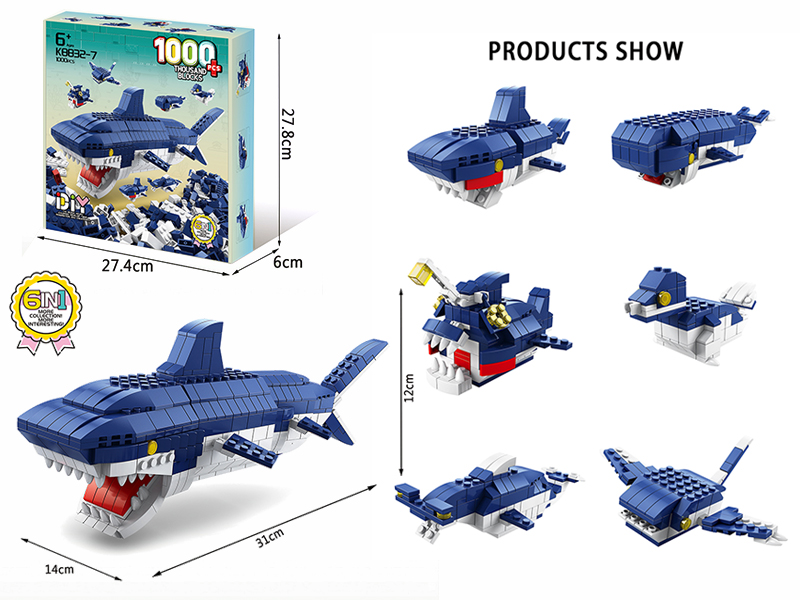 6 In 1 Shark Building Blocks 1000pcs