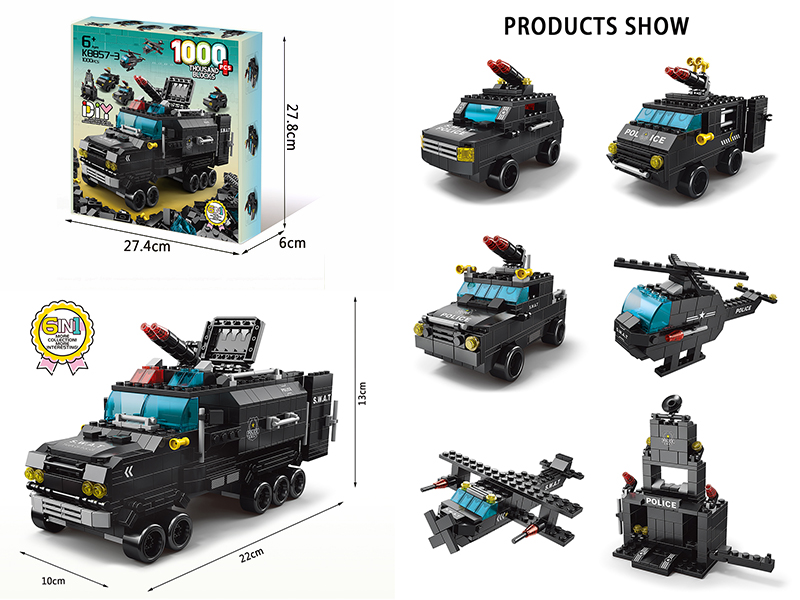 6 In 1 Police Riot Truck Building Blocks 1000pcs