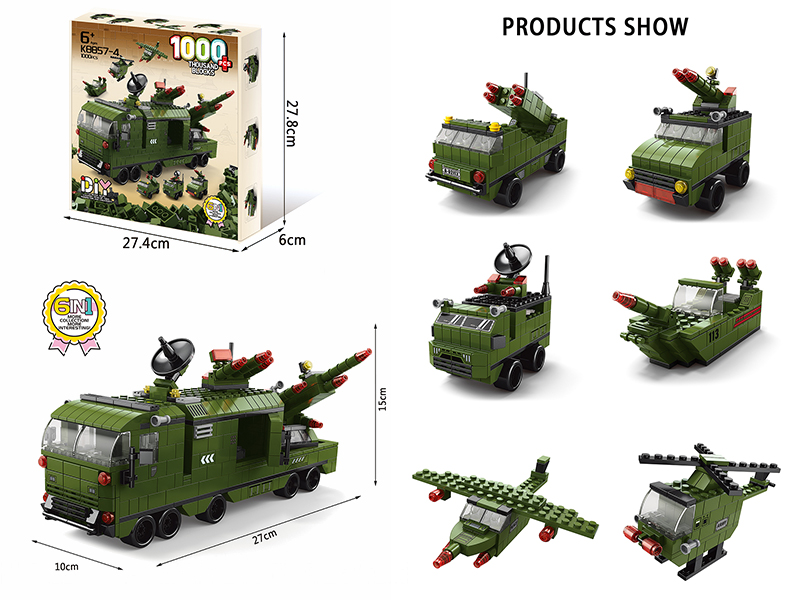 6 In 1 Green Armored Car Building Blocks 1000pcs