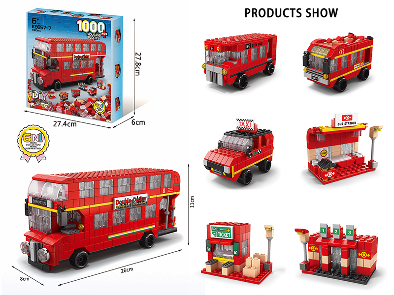 6 In 1 Double-Decker Bus Building Blocks 1000pcs
